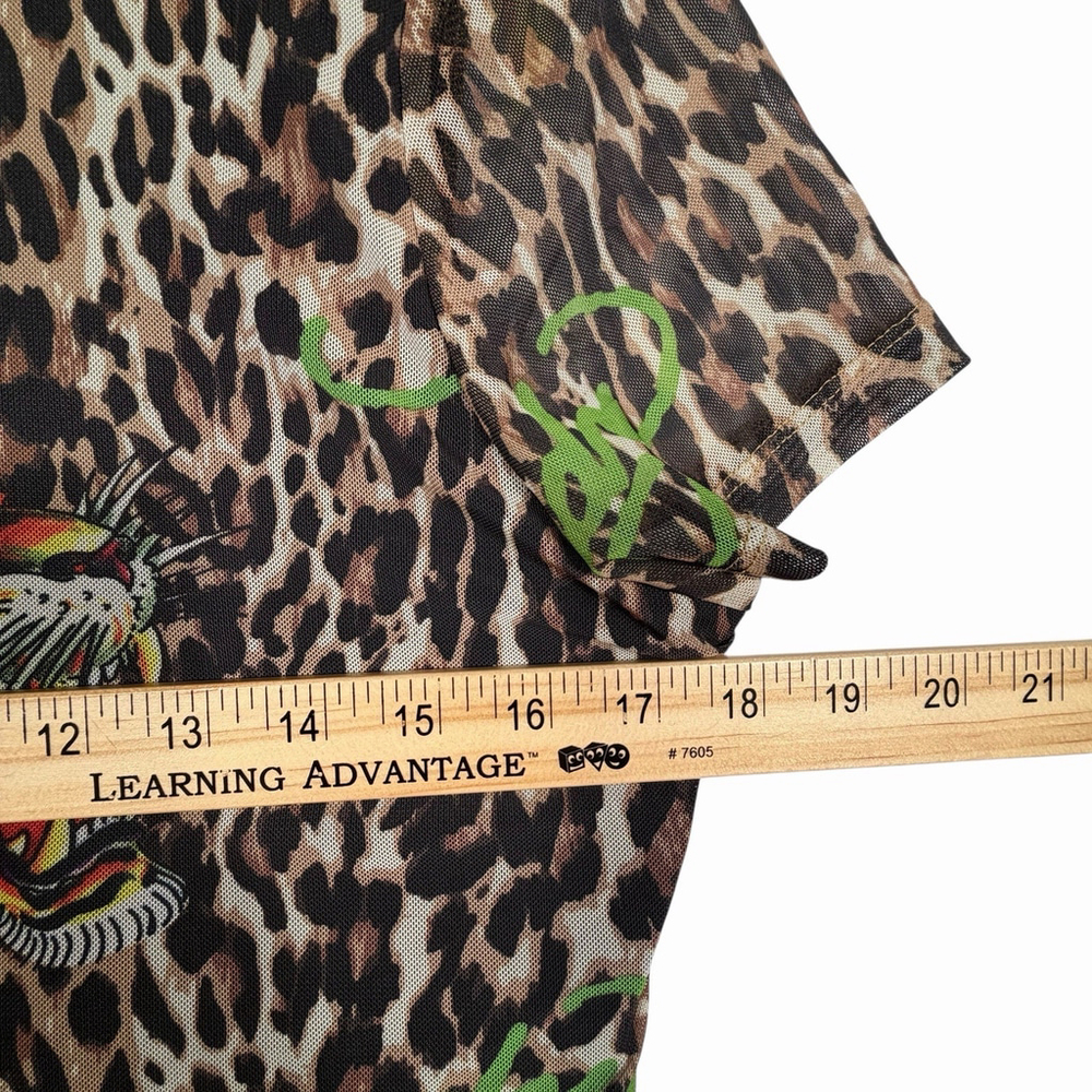 Ed Hardy Mini Mesh Dress Tiger Leopard Print Short Sleeves Size Large - Picture 6 of 8